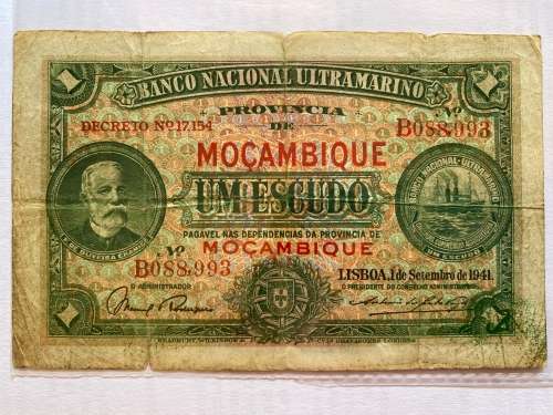 Moçambique Um Escudo note. Lisboa, 1 de Setembro de 1941