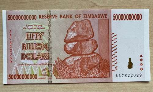 Zimbabwe $50 Billion Dollar note. Uncirculated note
