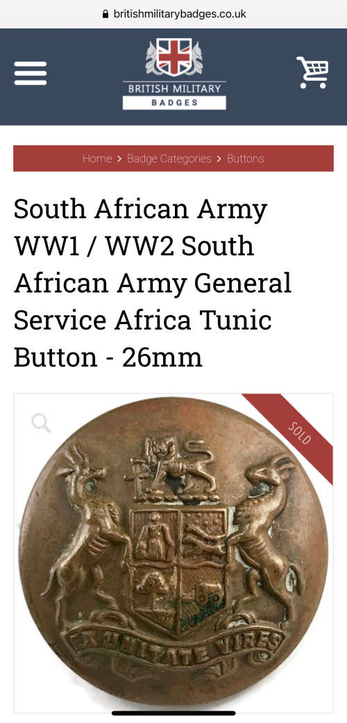 WW1 / WW2 South African Army General Service Africa Tunic Button - Big 26mm and Small 16mm