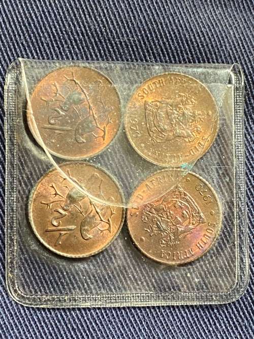 1970 Republic of South Africa Half Cents - `AU/UNC` Mostly Uncirculated condition. Lot of 4 coins.