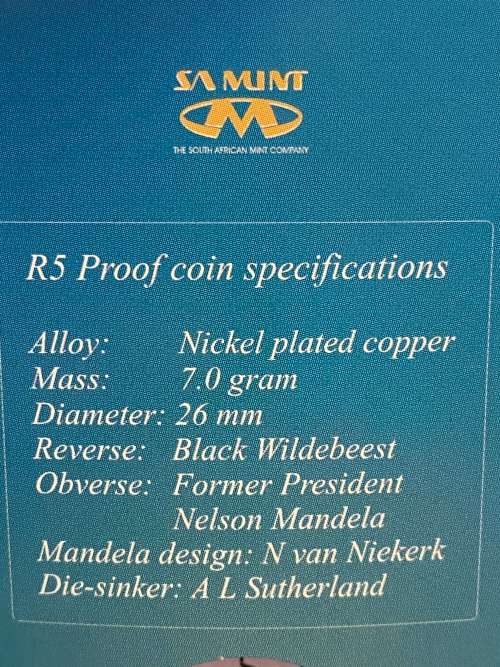 2000 R5 Proof Coin - Mandela Smiley Face. In CD case as issued by South African Mint