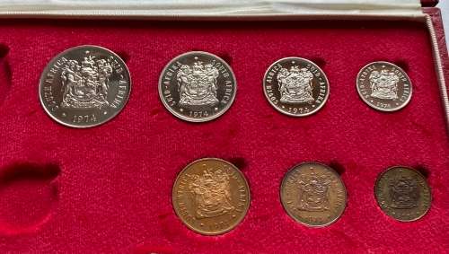 1974 Partial Proof Set - Includes 1/2c-50c in SA Mint Box. Brilliant Proof Coins.