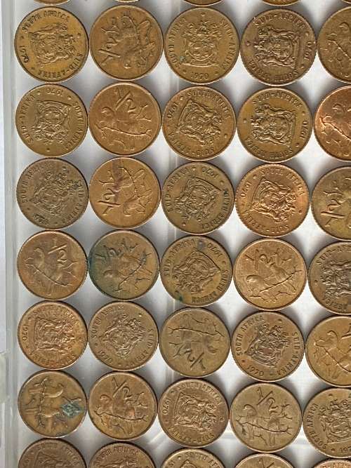 1970 Republic of South Africa Half Cents - Circulated condition. Lot of 100 coins