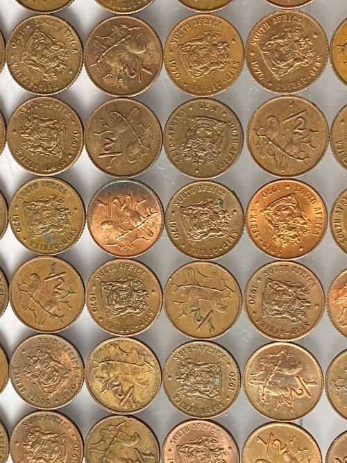 1970 Republic of South Africa Half Cents - Circulated condition. Lot of 100 coins