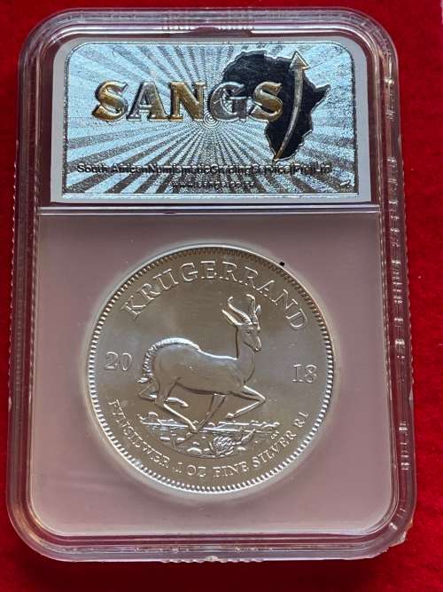 2018 1 OZ Silver Krugerrand. Graded by SANGS MS70