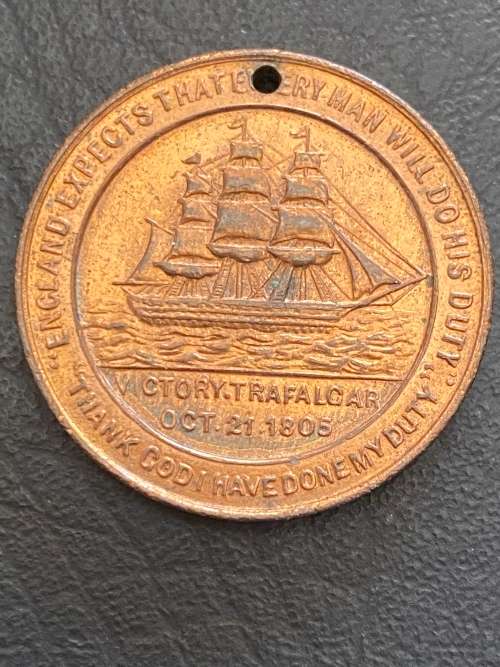 Nelson 1905 Centenary Medal Death and Victory Trafalgar, made of ships copper
