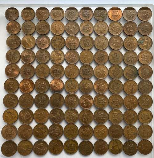1970 Republic of South Africa Half Cents - Circulated condition. Lot of 100 coins