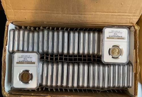 2008 RSA R5, NELSON MANDELA 90th Birthday - BOX of 50 NGC Graded MS66 coins with sequential numbers