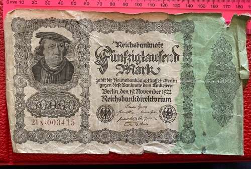 REICHSBANKNOTE, Germany issued 19 November 1922. Big note 180mm (Length)