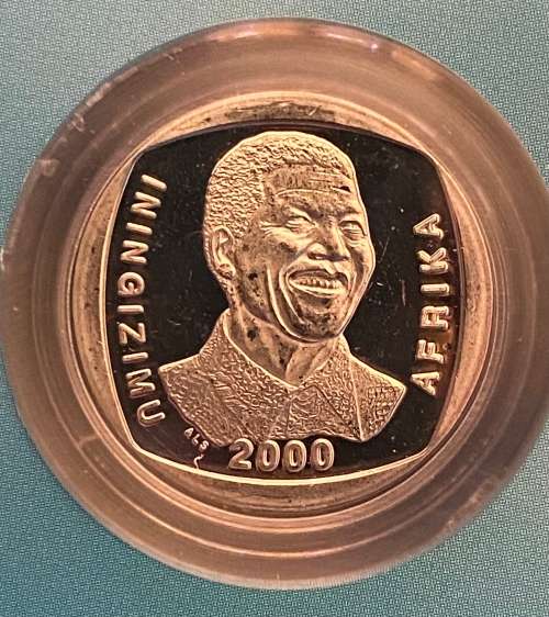2000 R5 Proof Coin - Mandela Smiley Face. In CD case as issued by South African Mint