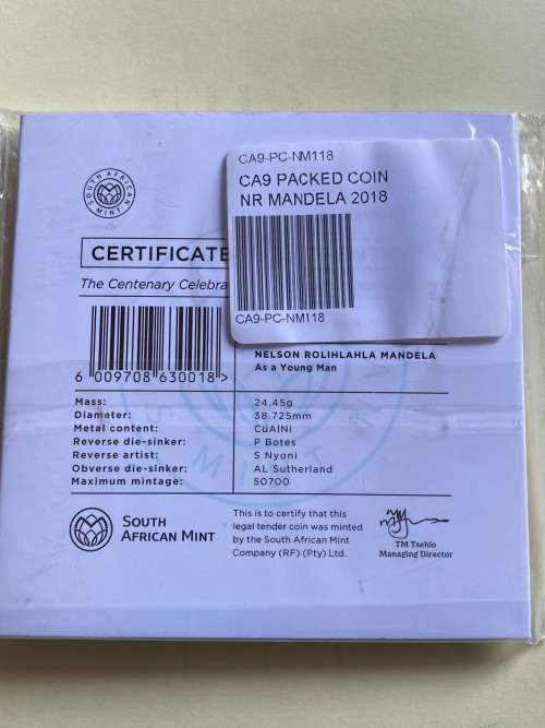 100 - Nelson Mandela Centenary 2018. Uncirculated R50 sealed as issued by South Africa Mint