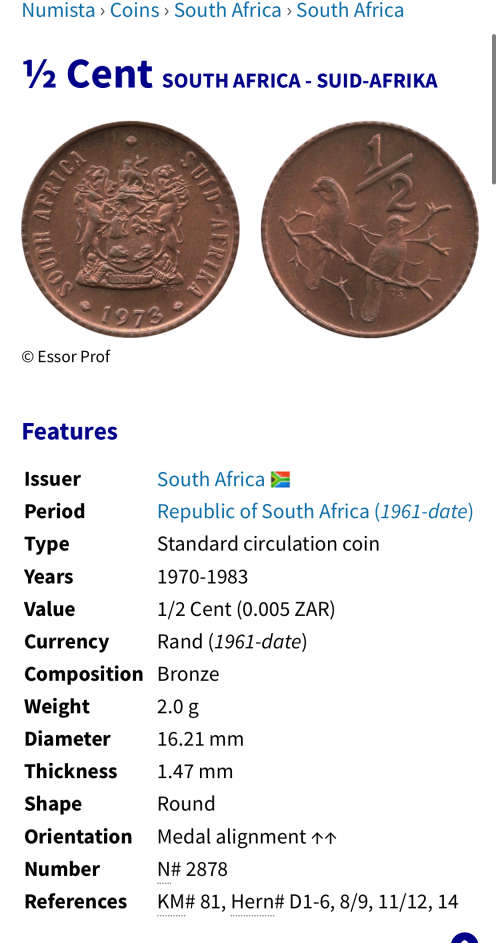 1970 Republic of South Africa Half Cents - `AU/UNC` Mostly Uncirculated condition. Lot of 100 coins.