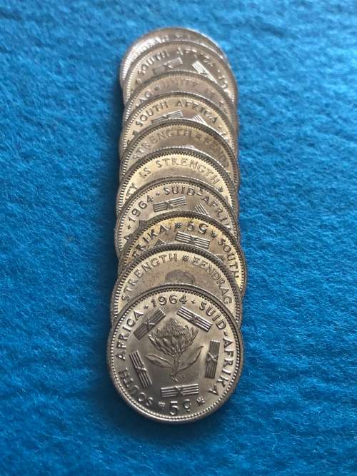 1964 South Africa 5 cent. UNC - Uncirculated.10 available. Silver content 0.500