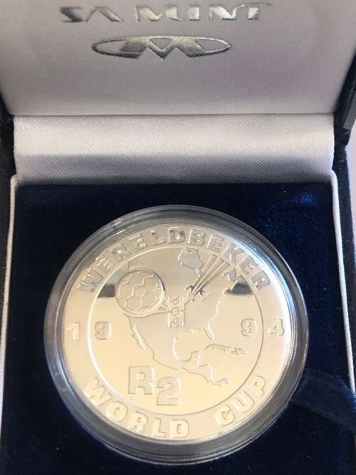 1994 R2 - 1oz silver Proof coin - Soccer World Cup - Encapsulated And In SAM Box