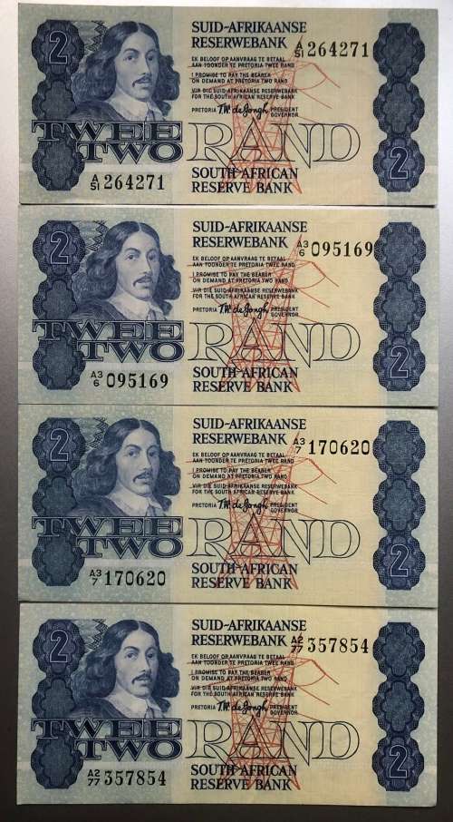 South African Bank Notes - R2 & R5 Notes (in Sequence) -  Governer - TW de Jongh
