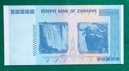 Zimbabwe One Hundred Trillion Dollars Bank Note (Uncirculated).