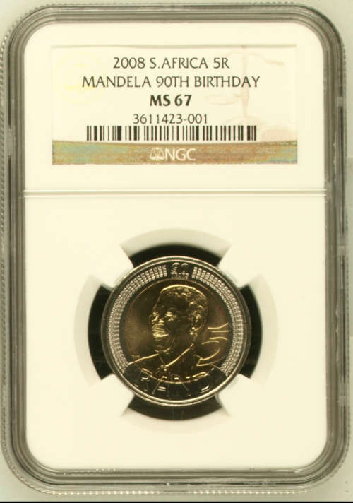 2008 South Africa R5 - Nelson Mandela - 90th Birthday - NGC MS67
