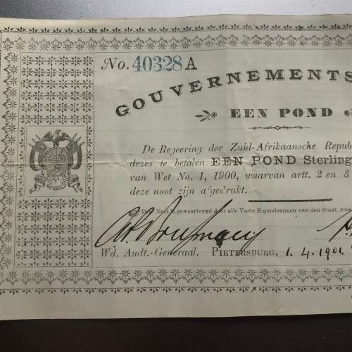 £1 GOUVERNEMENTS NOOT - No. 40328A. Pietersburg 1/4/1901