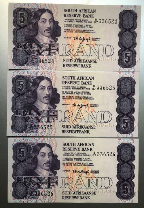 South African Bank Notes - R2 & R5 Notes (in Sequence) -  Governer - TW de Jongh