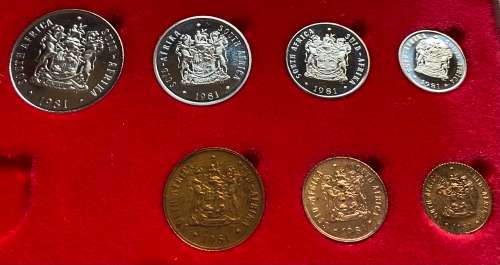 1981 Partial Proof Set - Includes 1/2c - 50c in SA Mint Box. Brilliant Proof Coins.