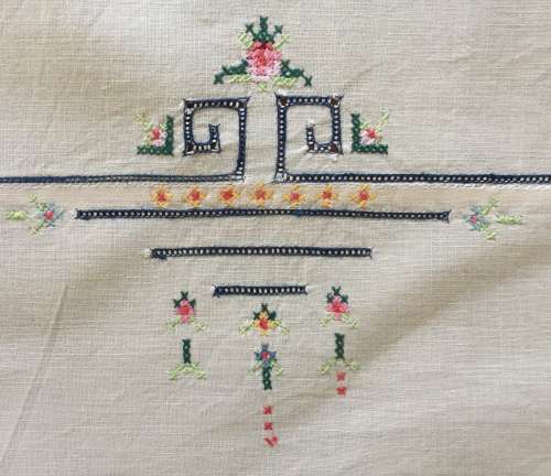Vintage embroidered linen tablecloth
