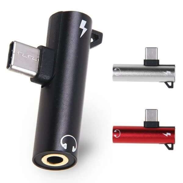 Audio Adapter 3 in 1 Type C Male to Type C Female to 3.5mm Female Headphone Jack Stereo