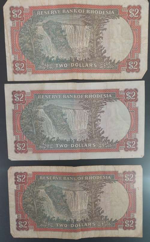 L@@K! 3 x  2 Rhodesian Dollar notes