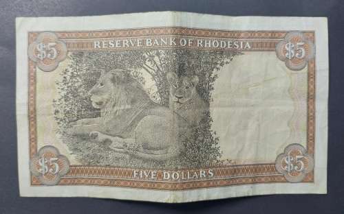 L@@K 1 x Pristine condition 5 Rhodesian Dollar note 1RAND BID