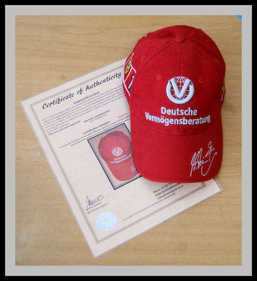 MICHAEL SCHUMACHER SIGNED FERRARI CAP WITH COA