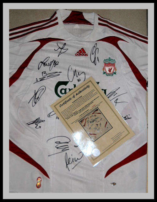 LIVERPOOL 2010 WHITE AWAY JERSEY SQUAD SIGNED