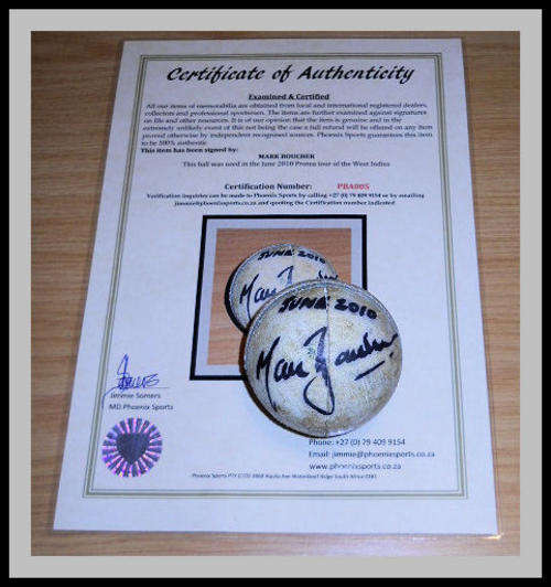 MARK BOUCHER SIGNED MATCH USED BALL WITH COA