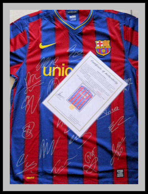 BARCELONA 2009/2010 SQUAD SIGNED SHIRT WITH CERTIFICATE OF AUTHENTICITY
