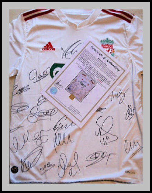 LIVERPOOL 2009/2010 SQUAD SIGNED AWAY SHIRT WITH CERTIFICATE OF AUTHENTICITY