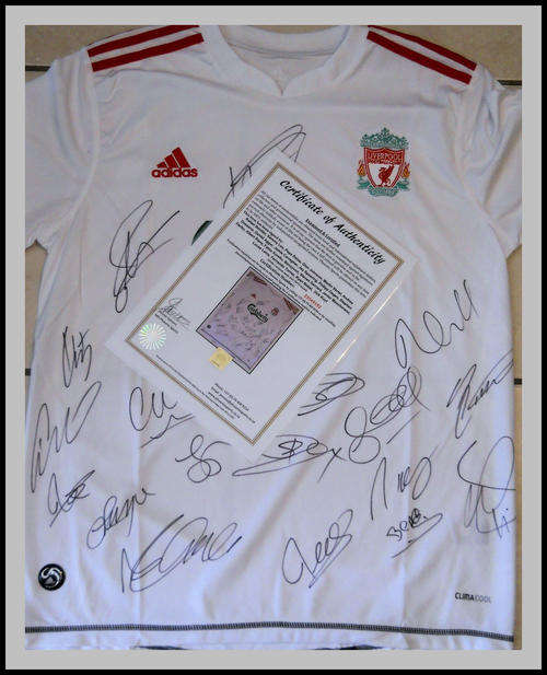 LIVERPOOL 2009/2010 SQUAD SIGNED AWAY SHIRT WITH CERTIFICATE OF AUTHENTICITY
