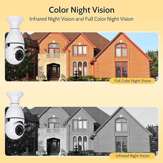 Light Bulb Type Wireless Security Camera 360° Panoramic 2-Way Talk WiFi Camera White