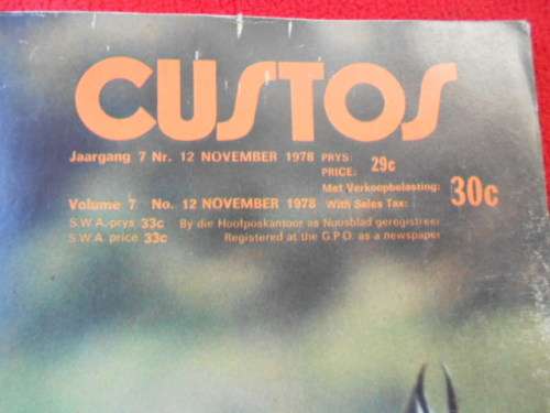 "Custos" Nov. 1978 magazine Vol. 7 No.  12 Condition: good - worn on spine