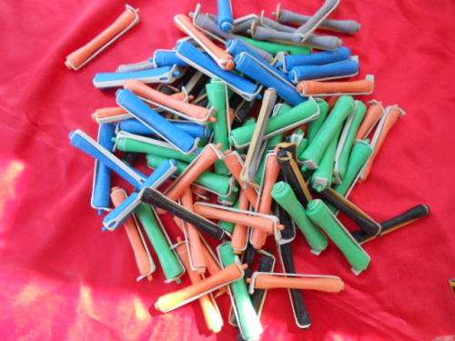 Vintage Hair curlers (perm?) approx. 80 off. Each with own rubber & little pieces of paper.