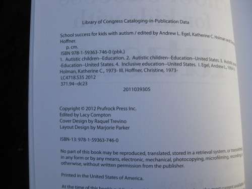 "School Success for Kids with Autism" Soft cover. Edited by Andrew L. Egel Ph.D. Katherine C. Holman