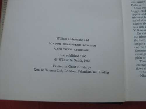 1966. "The Sound of Thunder"  First Edition.  Hard cover.  Wilbur Smith.