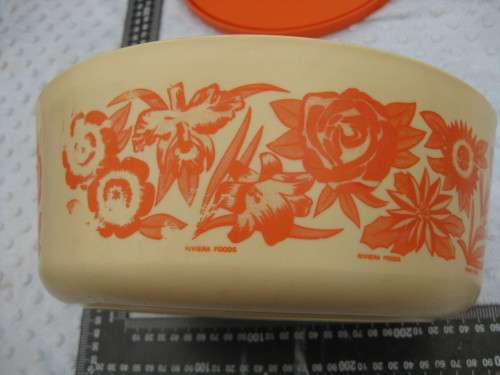 Retro `Riviera` plastic storage container with three compartments.