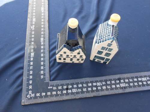 Blue Delft`s exclusively made for KLM by Bols Royal Distilleries Holland.  Houses no`s. 50 and 87.