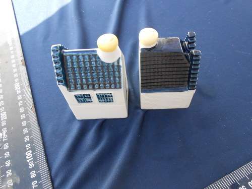 Blue Delft`s exclusively made for KLM by Bols Royal Distilleries Holland.  Houses no`s. 50 and 87.