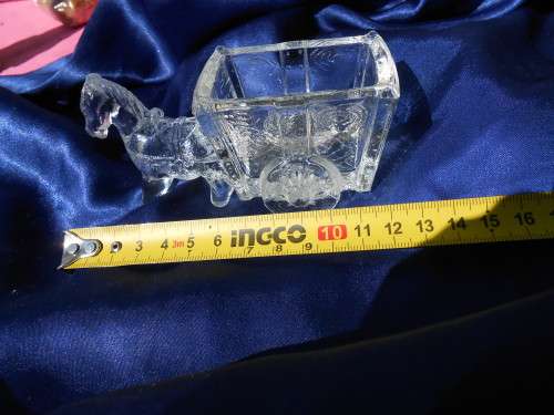 Glass donkey with cart ornament. 110mm long.  No chips or cracks.