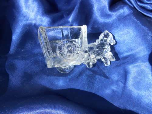 Glass donkey with cart ornament. 110mm long.  No chips or cracks.