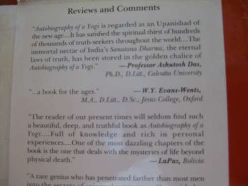 `Autobiography of a Yogi`  Paramahansa Yogananda.  Hard cover.