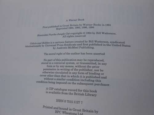 `Homicidal Pscho Jungle Cat`  A Calvin & Hobbes Collection.  Soft cover.