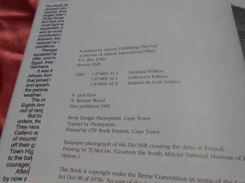 `War in Italy with the South Africans from Taranto to the Alps`  Hard cover.