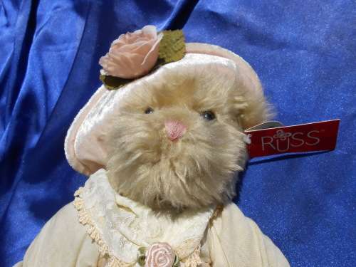Russ Teddy bear named `Bronwyn`.  Sales label still attached.