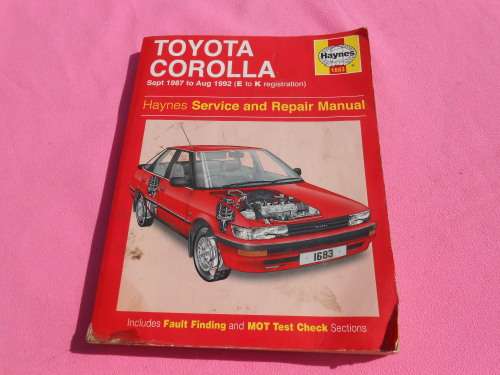 `Toyota Corolla`  Sept. 1987 to Aug 1992.  (E to K registration)  Soft cover.
