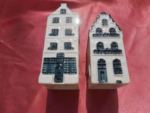 Blue Delft exclusively made for KLM by Bols Royal Distilleries Holland. Houses no. 18 and 28.